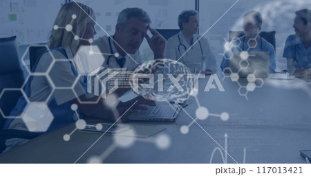 Image of human brains and digital data processing over diverse doctors 117013421