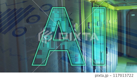 Image of ai text and data processing over computer servers 117013722