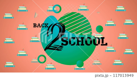 Image of back 2 school text over school items icons on orange background Image of back 2 school text over school items icons on orange background 117013949