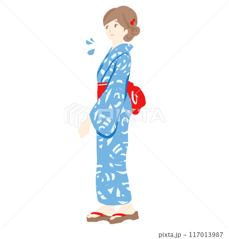困った表情の浴衣を着た若い女性のイラスト 117013987