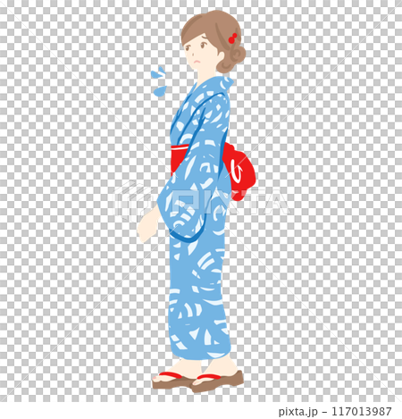 困った表情の浴衣を着た若い女性のイラスト 117013987