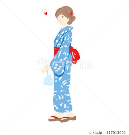 笑顔の浴衣姿の若い女性のイラスト 117013992