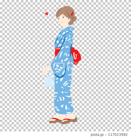 笑顔の浴衣姿の若い女性のイラスト 117013992
