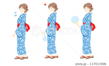 浴衣を着た若い女性のイラストセット 117013996