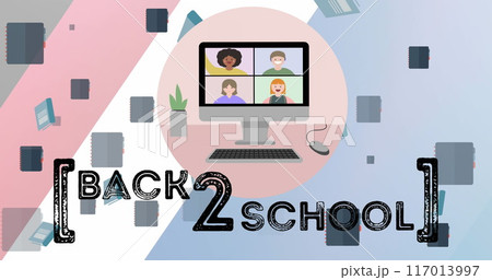 Image of back 2 school text over school items icons 117013997