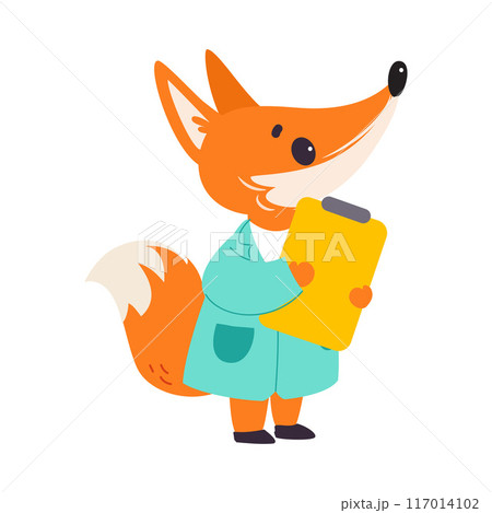 Fox Animal Work in Ambulance and Hospital Hold Clipboard Vector Illustration 117014102
