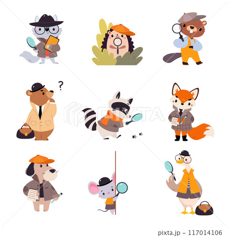 Animal Detective Character Investigating and Search for Evidence Vector Set Animal Detective Character Investigating and Search for Evidence Vector Set 117014106