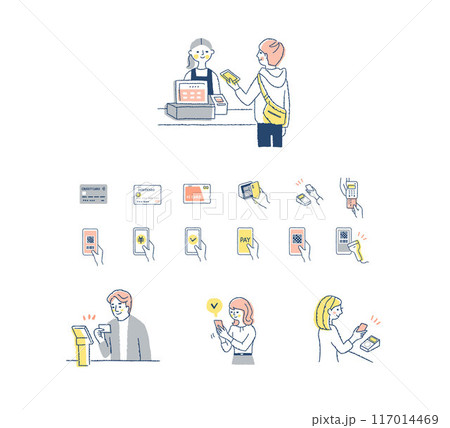 ャッシュレス決済をする人々・キャッシュレス決済のアイコン 117014469