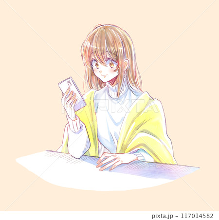 スマホを見る女性 冬 にっこり スマホを見る女性 冬 にっこり 117014582