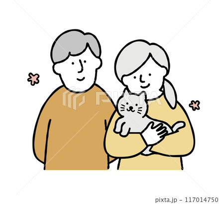 猫を愛でる女性と男性のベクターイラスト素材 117014750