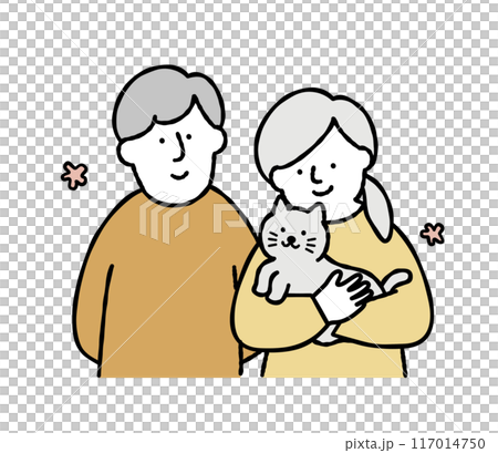 猫を愛でる女性と男性のベクターイラスト素材 117014750