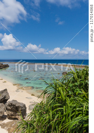 南の島の透き通った海と青空（鹿児島県　奄美群島　沖永良部島） 117014868