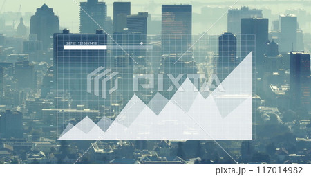 Image of financial data processing over cityscape 117014982