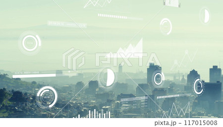 Image of financial data processing over cityscape Image of financial data processing over cityscape 117015008