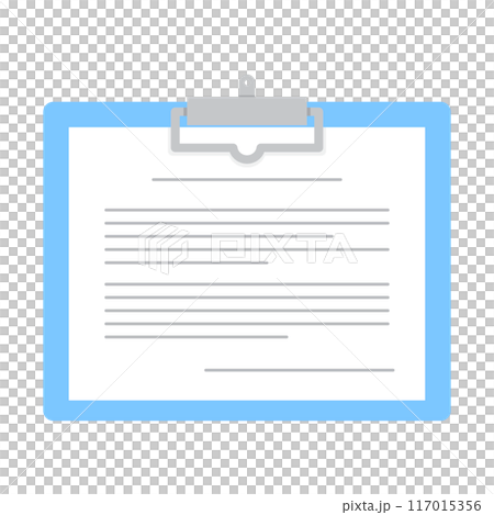Illustration of a clipboard holding documents, no lines, flat, horizontal Illustration of a clipboard holding documents, no lines, flat, horizontal 117015356