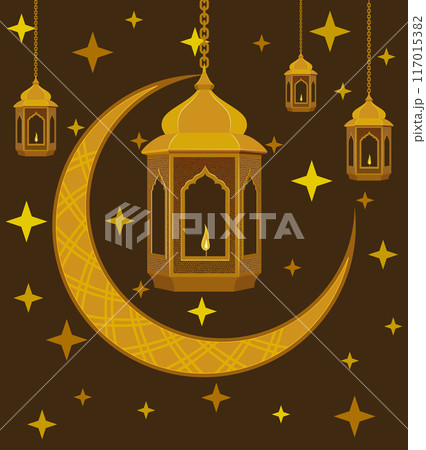 islamic lantern muslims attribute of religion flat style vector illustration 117015382