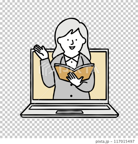 A teacher teaching an online class on a computer 117015497