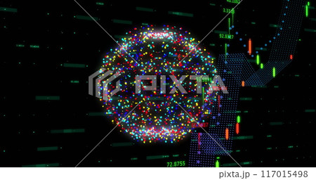 Image of digital data processing over globe of connections 117015498