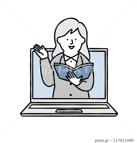 パソコンでオンライン授業を行う先生 117015499