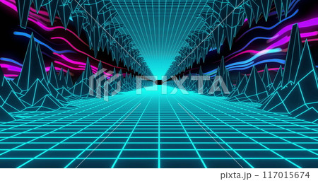 Image of image game screen with neon metaverse patten on black background 117015674