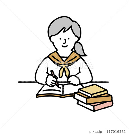 勉強する女子学生のベクターイラスト素材 勉強する女子学生のベクターイラスト素材 117016381