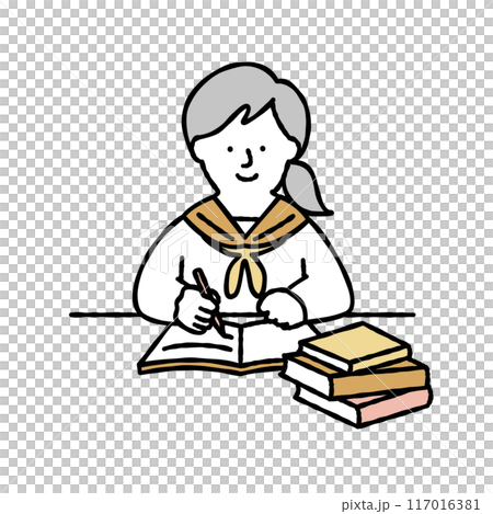 勉強する女子学生のベクターイラスト素材 勉強する女子学生のベクターイラスト素材 117016381