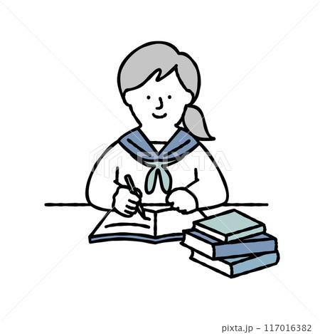 勉強する女子学生のベクターイラスト素材 勉強する女子学生のベクターイラスト素材 117016382