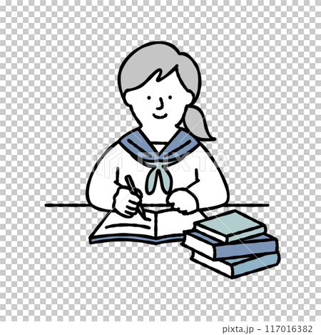 勉強する女子学生のベクターイラスト素材 勉強する女子学生のベクターイラスト素材 117016382