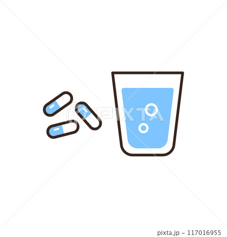 水の入ったコップとカプセル錠のイラスト 水の入ったコップとカプセル錠のイラスト 117016955