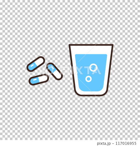 水の入ったコップとカプセル錠のイラスト 水の入ったコップとカプセル錠のイラスト 117016955