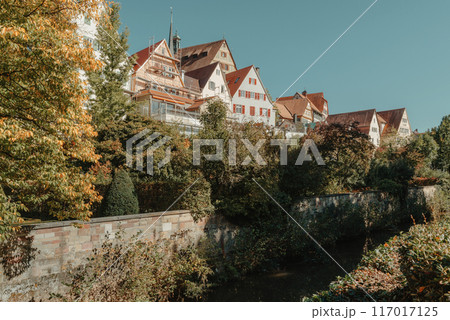 Old national German town house in Bietigheim-Bissingen, Baden-Wuerttemberg, Germany, Europe. Old Town is full of colorful and well preserved buildings. 117017125