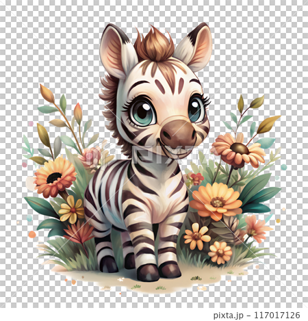 Adorable Watercolor Chibi Baby Zebra Smiling Amidst Colorful Wildflowers: Kawaii Anime-Style Animal Illustration on White Background. Whimsical Chibi Zebra Artwork: Adorable Kawaii Baby Zebra with Adorable Watercolor Chibi Baby Zebra Smiling Amidst Colorful Wildflowers: Kawaii Anime-Style Animal Illustration on White Background. Whimsical Chibi Zebra Artwork: Adorable Kawaii Baby Zebra with 117017126