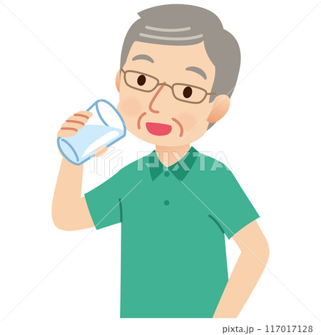 グラスで水を飲む高齢男性 健康 熱中症 グラスで水を飲む高齢男性 健康 熱中症 117017128