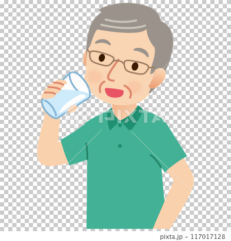 グラスで水を飲む高齢男性 健康 熱中症 グラスで水を飲む高齢男性 健康 熱中症 117017128