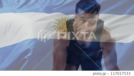 Image of flag of argentina over biracial male runner 117017533