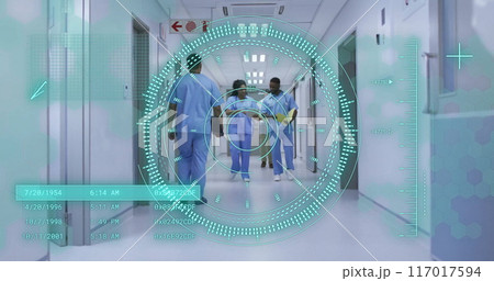 Image of scope scanning and data processing over diverse doctors in hospital 117017594