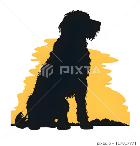 Black silhouette of a dog on white background. 117017771