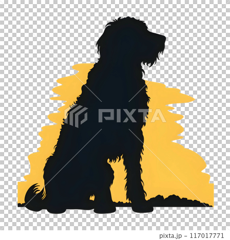 Black silhouette of a dog on white background. 117017771