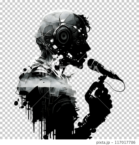 Black silhouette of a singer on white background. 117017786
