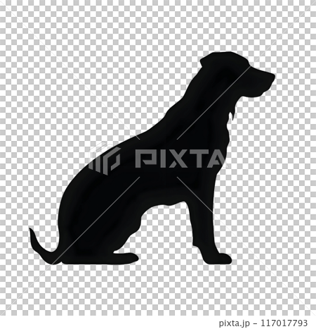 Black silhouette of a dog on white background. 117017793