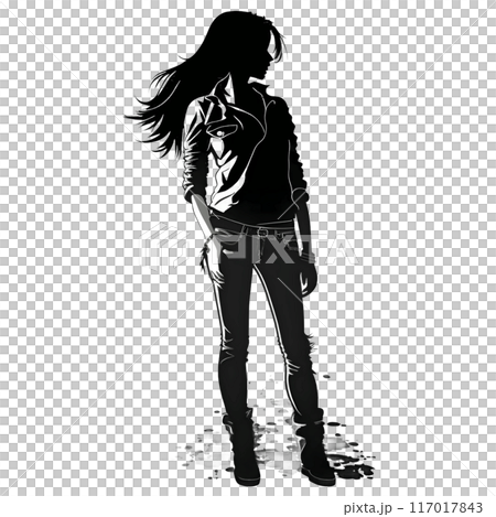 Black silhouette of a girl on white background. 117017843