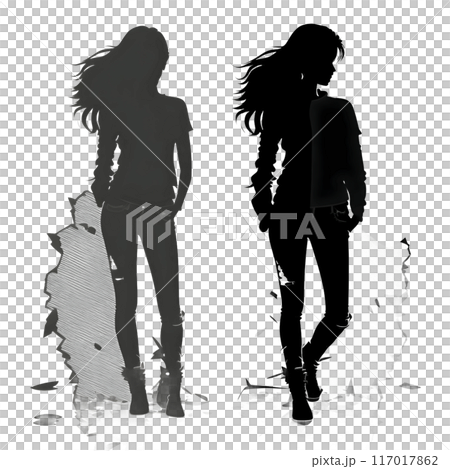 Black silhouette of a girl on white background. 117017862