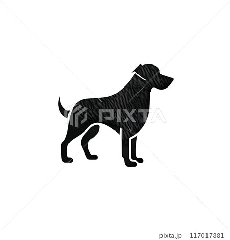 Black silhouette of a dog on white background. 117017881