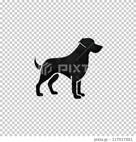 Black silhouette of a dog on white background. 117017881