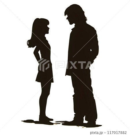 Black silhouette of couple on yellow background. Black silhouette of couple on yellow background. 117017882