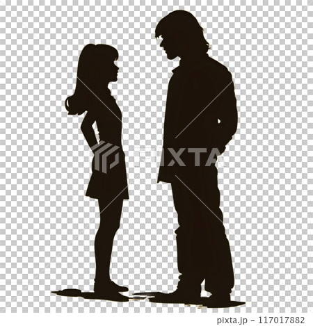 Black silhouette of couple on yellow background. Black silhouette of couple on yellow background. 117017882