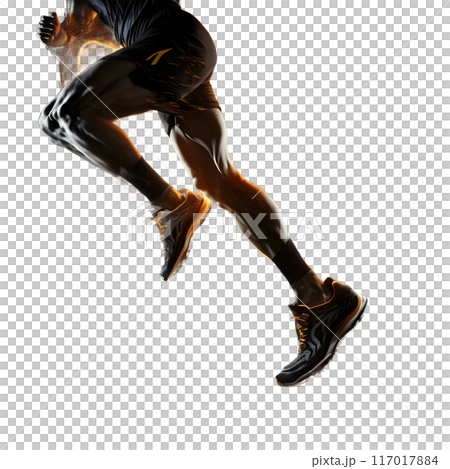 Black silhouette of a body on the move on dark background. Black silhouette of a body on the move on dark background. 117017884