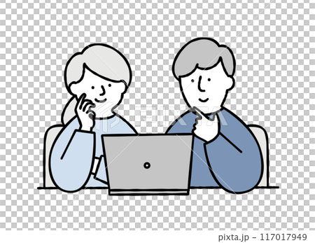 一對看電腦的情侶向量圖素材 117017949