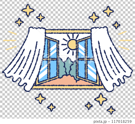 Color illustration of a view through an open window Color illustration of a view through an open window 117018259