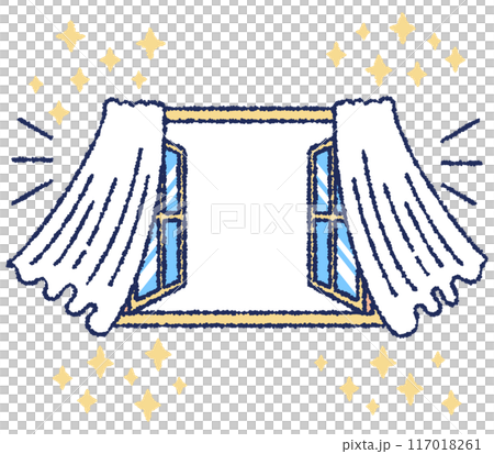 打開窗簾和窗戶的彩色插圖 117018261